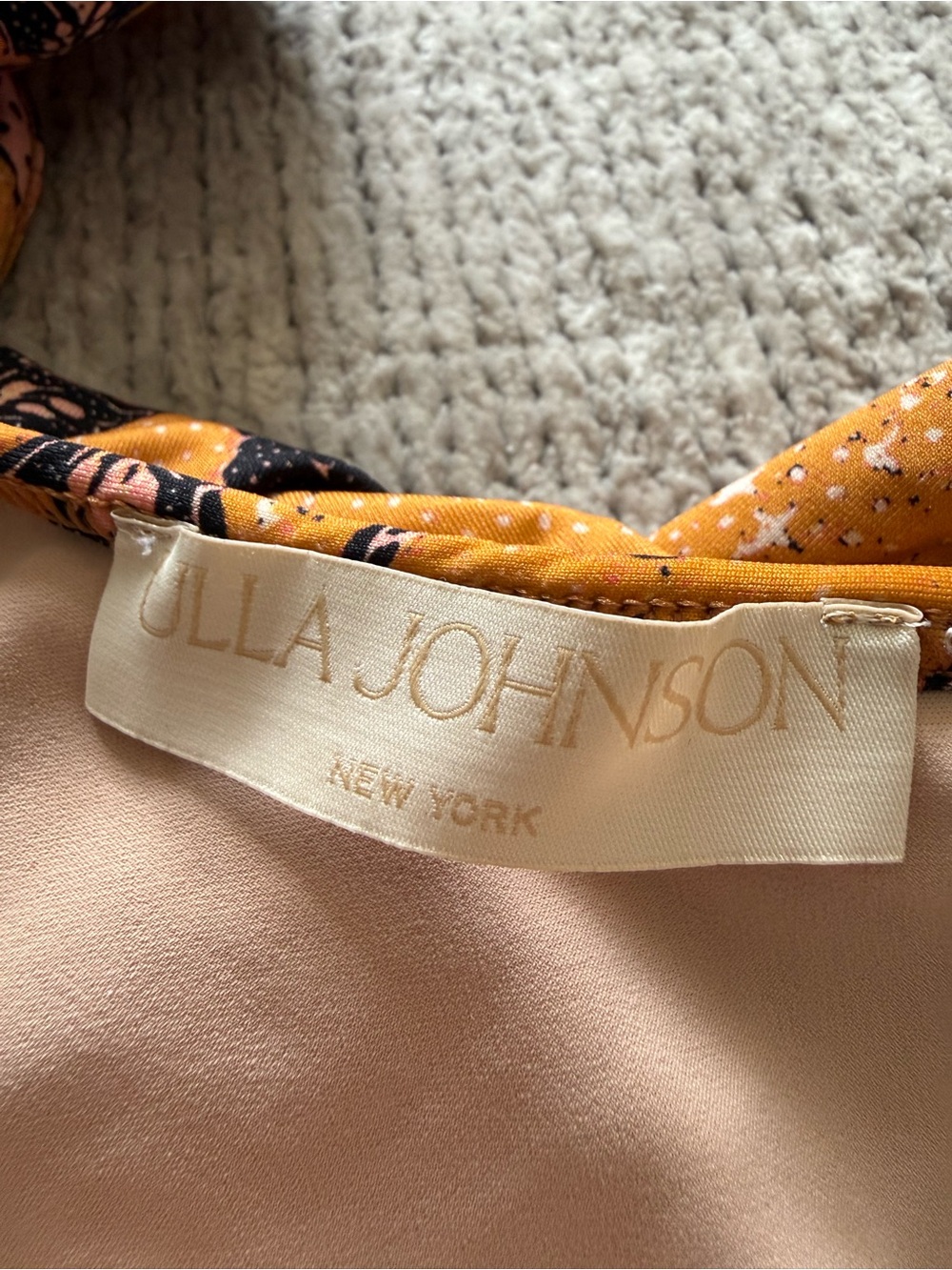 Ulla Johnson One Shoulder Swimsuit Large Ruffle Bird Print Orange Boho - Picture 2 of 6